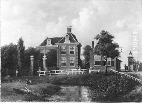 Huize 'Meer en Vaart', het Tolhuis en het tolhek aan de Haarlemmerweg tegenover Sloterdijk, van het oosten uit gezien - view 1