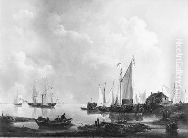 Een stil water, rechts verschillende schepen bij een havenhoofd (Gezicht op Hellevoetsluis) - view 1