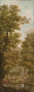Behangsel met Hollands landschap, behorend bij de zaal van de Nieuwe Doelenstraat 22 by Jurriaen Andriessen