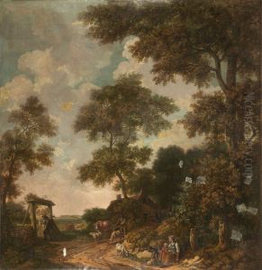 Behangsel met Hollands landschap, behorend bij de zaal van de Nieuwe Doelenstraat 22 Behangsel met Hollands landschap, behorend bij de zaal van de Nieuwe Doelenstraat 22