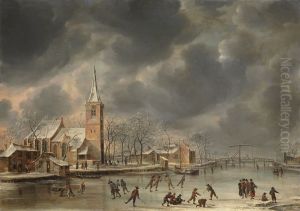 Wintergezicht Ouderkerk aan de Amstel by Jan Abrahamsz Beerstraaten