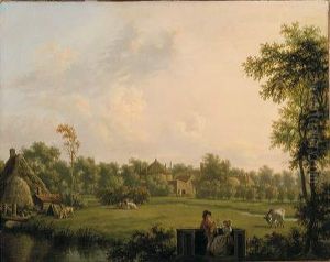 De hofstede Hartenlust met een dame en heer op de voorgrond De hofstede Hartenlust met een dame en heer op de voorgrond