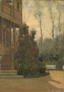 Achterkant van een huis met tuin (hoekje i.d. tuin der villa te le Vesinet) by Willy Martens