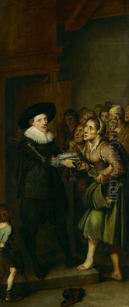 Een aalmoezenier deelt kleding uit - view 1