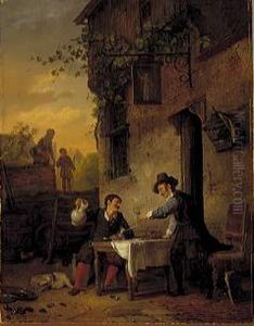 Jan Steen en Frans van Mieris by Ignatius Josephus van Regemorter