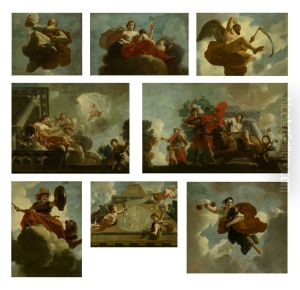 Acht allegorische voorstellingen afkomstig van het plafond in het Leprozenhuis