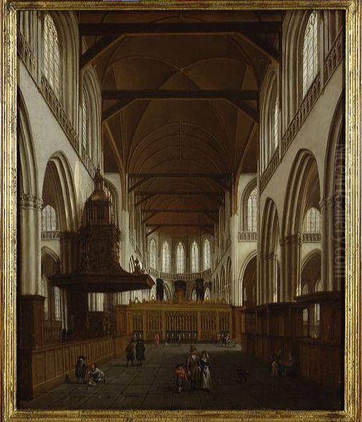 Het interieur van de Nieuwe Kerk vanuit het schip met de preekstoel naar het koor gezien-Het interieur van de Nieuwe Kerk naar het oosten-The interior of the Nieuwe Kerk looking east - view 1