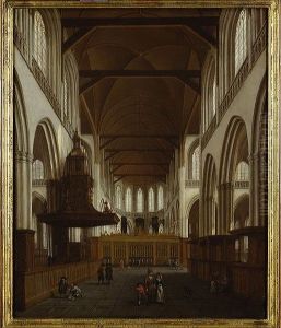 Het interieur van de Nieuwe Kerk vanuit het schip met de preekstoel naar het koor gezien-Het interieur van de Nieuwe Kerk naar het oosten-The interior of the Nieuwe Kerk looking east