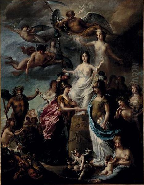 Allegorie op de alliantie tussen de Bataafse Republiek en Frankrijk (mei 1795)-Allegory of the alliance between the Batavian Republic and France, May 1795 - view 1