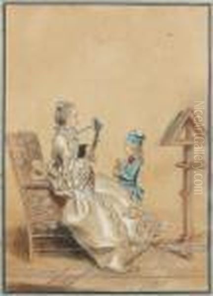 Portrait De Femme Avec Un Enfant, Jouant De La Guitare - view 1