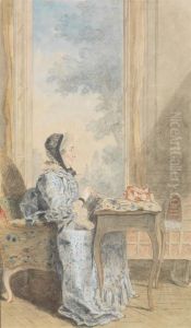Portrait De Femme Cousant, Assise De Profil