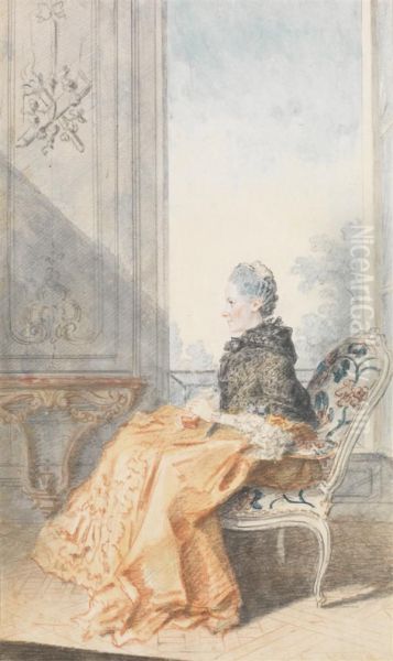 Portrait De Femme Assise De Profil, Tenant Une Boite Entre Les Mains - view 1