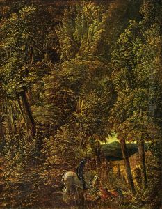 Countryside of wood with Saint George fighting the dragon by Albrecht Altdorfer