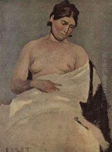 Seated Woman With Bare Bosom by Jean-Baptiste Camille Corot