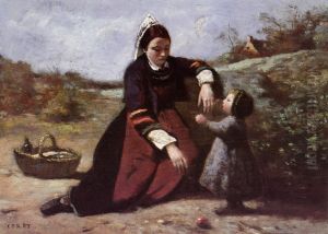 Femme bretonne et sa petite fille by Jean-Baptiste Camille Corot