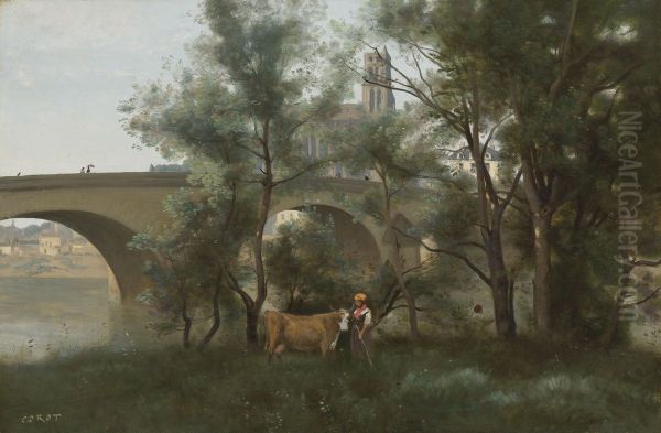 Mantes, the banks of the Seine at the foot of the bridge - view 1