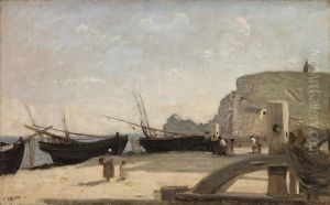 La Plage, Etretat by Jean-Baptiste Camille Corot