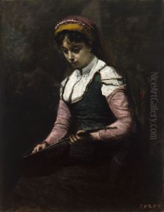 Femme a la Mandoline by Jean-Baptiste Camille Corot
