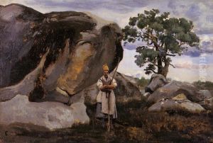 Paysanne en foret de Fontainebleau by Jean-Baptiste Camille Corot