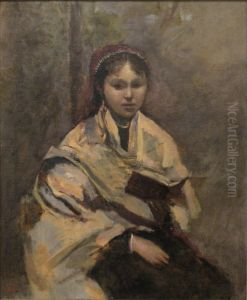 Jeune fille assise un livre a la main by Jean-Baptiste Camille Corot