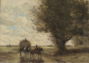 Charette a foin by Jean-Baptiste Camille Corot