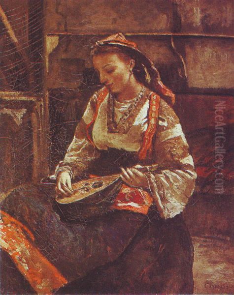 Italian Woman Seated Playing Mandolin - view 1