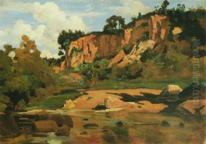 The Red Rocks at Civita Castellana by Jean-Baptiste Camille Corot