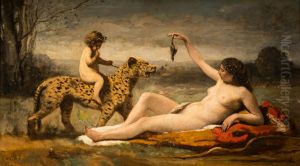 Bacchante avec une Panthere by Jean-Baptiste Camille Corot
