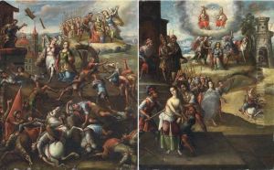 A Pair Of Paintings: Martyrdum Of Saint Catherine And Martyrdum Of Saint Barbara by Jose Manuel Carnero