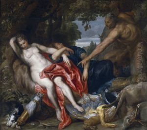 Diana y una ninfa sorprendidas por un satiro by Sir Anthony Van Dyck