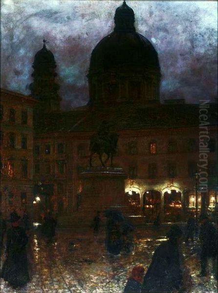 Wittelsbacher Square in Munich at night. - view 1