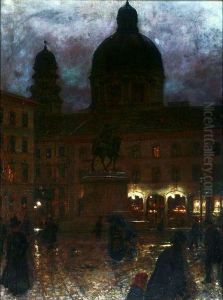 Wittelsbacherplatz in Munchen bei Nacht by Aleksander Gierymski