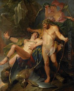 Hercules Delivering Prometheus - Hercules Freeing Prometheus by Nicolas Bertin