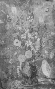 Still Life with a Vase of Flowers and Two Birds by Joris Hoefnagel