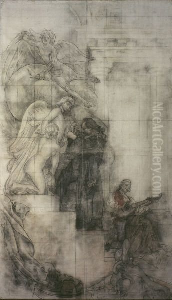 The Art of Sculpture: Carl Michael Bellman in Sergel's studio. Cartoon for the Fresco in the Lower Hall of the NM - view 1