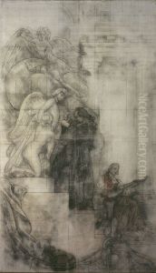 The Art of Sculpture: Carl Michael Bellman in Sergel's studio. Cartoon for the Fresco in the Lower Hall of the NM by Carl Larsson