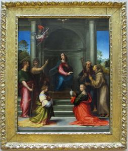 L'Incarnation du Christ. L'Annonciation avec les saintes Marguerite et Marie-Madeleine et les saints Paul, Jean Baptiste, Jerome et Francois by Fra Bartolomeo
