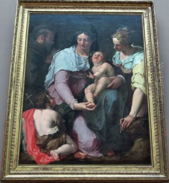 Madonna and Child adored by Sts. John the Baptist, Francis of Assisi and Catherine of Alexandria - view 1