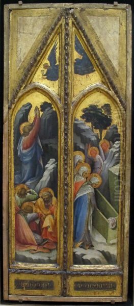 Le Christ au jardin des Oliviers ; les Saintes Femmes au tombeau ; a la partie superieure, un ange - view 1