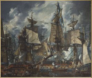 Svenska chefsskeppet Gustaf III efter slaget vid Hogland 1788 by Louis Jean Desprez