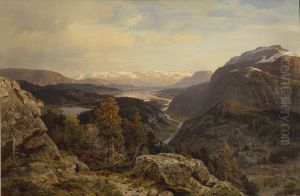 Norskt berglandskap i aftonstamning Norskt berglandskap i aftonstamning
