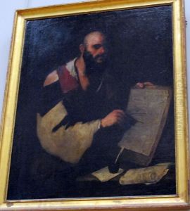 Philosophe tracant des figures geometriques avec un compas
