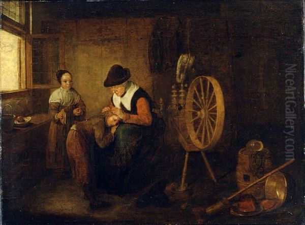 Old Woman Delousing a Boy - view 1
