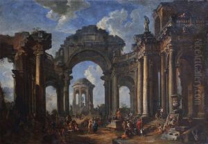 La Predication d'un apotre dans des ruines d'architecture d'ordre dorique by Giovanni Paolo Panini