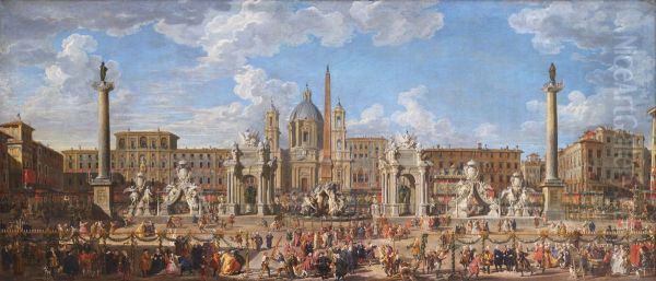 Preparation du feu d'artifice et de la decoration de la fete donnee sur la place Navone, a Rome, le 30 novembre 1729, a l'occasion de la naissance du Dauphin - view 1