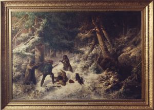 Vinterlandskap med bjornjakt by Alfred Wahlberg