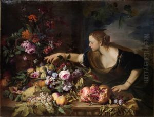 Woman Grasping Fruits by Abraham Brueghel