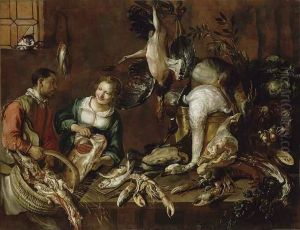 Marchande de volailles et de poissons by Felice Boselli