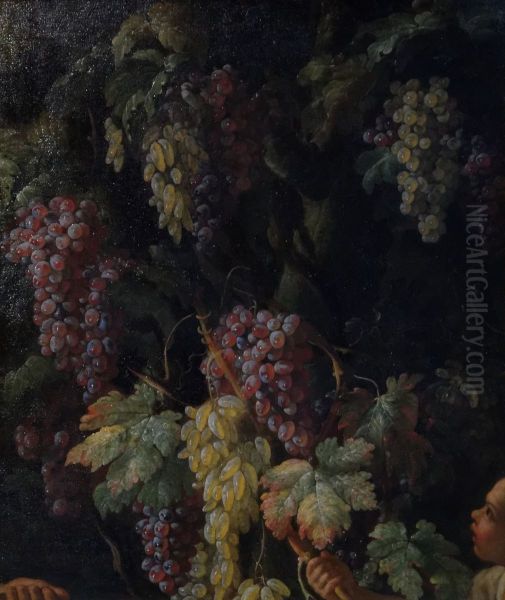 Bunches of Grapes around a Tree Trunk - view 1