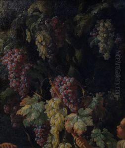 Bunches of Grapes around a Tree Trunk